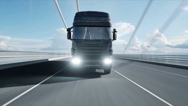Model 3D ciężarówki na moście. Animacja 4K. — Wideo stockowe