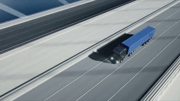 3D-s modell teherautó a hídon. 4k animáció. — Stock videók