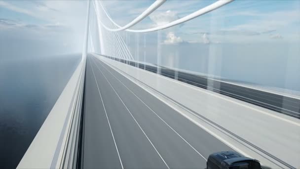 3D-model van de truck op de brug. 4k-animatie. — Stockvideo