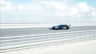 Köprüde siyah fütüristik araba 3d modeli. Çok hızlı sürüş. Gelecek kavramı. Gerçekçi 4k animasyon.