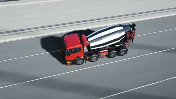 Modelo 3d de caminhão betoneira na ponte. Uma condução muito rápida. Conceito de construção e transporte. Animação 4K realista . — Vídeo de Stock