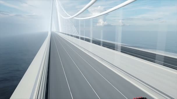 Model 3D betonu miksera ciężarówki na mostku. Bardzo szybka jazda. Koncepcja budowania i transportu. Realistyczna animacja 4K. — Wideo stockowe
