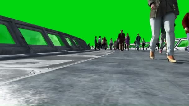3d people in Sci fi tonnel. Пробки. Концепция будущего. Зеленый экран. Реалистичная 4K-анимация . — стоковое видео