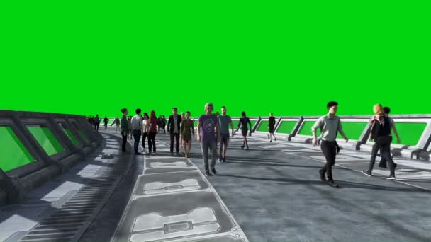 3d people in Sci fi tonnel. Traffic. Concept of future. Green screen footage. Realistic 4K animation. — Stock Video