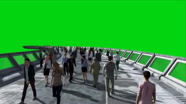 3D-Menschen im Science-Fiction-Tonnel. Verkehr. Zukunftskonzept. Green Screen Filmmaterial. realistische 4k-Animation. — Stockvideo