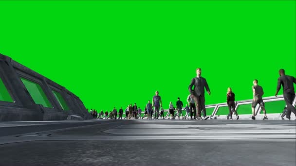 3d personas en Sci fi tonnel. Tráfico. Concepto de futuro. Imágenes de pantalla verde. Animación realista 4K . — Vídeo de stock