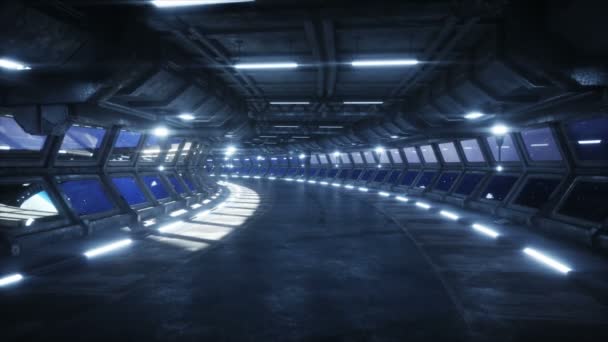 couloir spatial futuriste, tunnel. vue de vol de la terre. Animation cinématographique 4k .