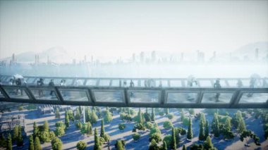 İnsanlar ve robotlar. Sci Fi Tonnel. Fütüristik trafik. Gelecek kavramı. Gerçekçi 4k animasyon.