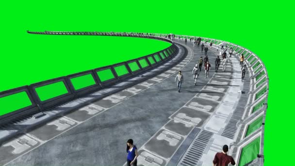 人和机器人Sci fi tonnel.未来的交通。未来概念。绿色屏幕素材。逼真的 4k 动画. — 图库视频影像