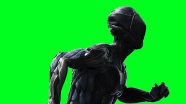 Askeri uzaylı asker yeşil ekranda izole edildi. 3d oluşturma.