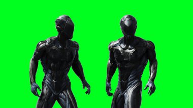 Askeri uzaylı asker yeşil ekranda izole edildi. 3d oluşturma.