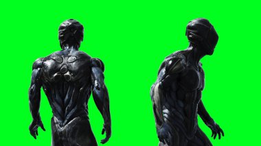 Askeri uzaylı asker yeşil ekranda izole edildi. 3d oluşturma.