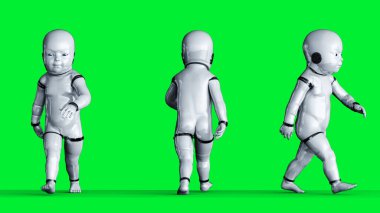 Bebek robot yeşil ekranda izole edildi. 3d oluşturma.