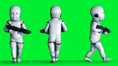 Bebek robot yeşil ekranda izole edildi. 3d oluşturma.