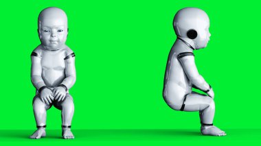 Bebek robot yeşil ekranda izole edildi. 3d oluşturma.