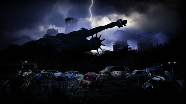 Apocalypse USA. destroyed city. Apocalypse concept 3d rendering