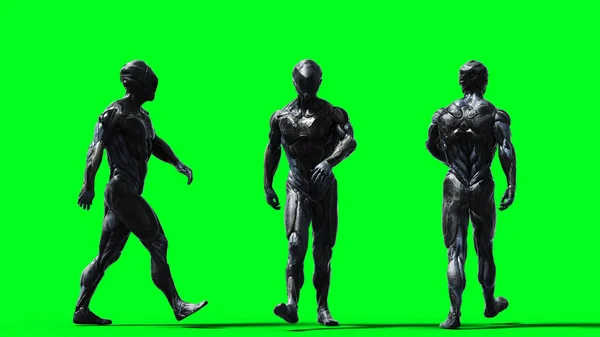 Vojenský mimozemský voják izolován na zelené obrazovce. 3D vykreslování. — Stock fotografie