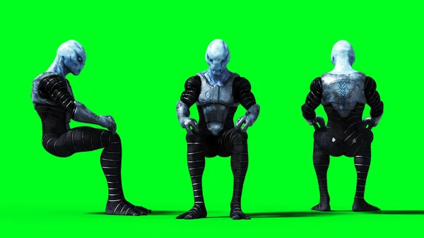 Military alien isolate on green screen. 3d rendering.