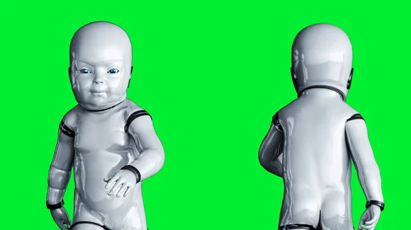 Baby robot isolato sullo schermo verde. rendering 3d . — Foto Stock