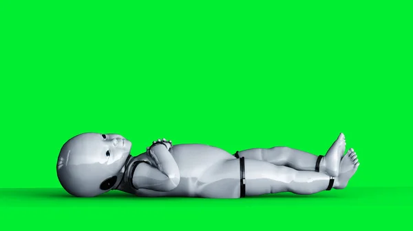 Dětský robot izolovat na zelené obrazovce. 3D vykreslování. — Stock fotografie