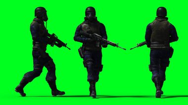 Askeri asker yeşil ekranda izole edildi. 3d oluşturma.