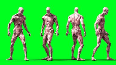 Korkunç canavar yeşil ekranda izole edildi. 3d oluşturma.