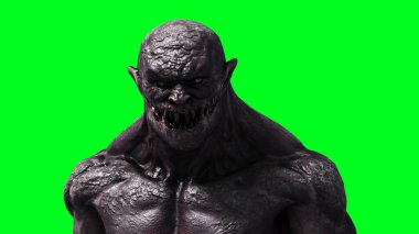 Korkunç canavar yeşil ekranda izole edildi. 3d oluşturma.