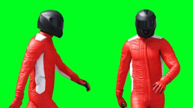 Sürücü, yarışçı yeşil ekranda izole edildi. 3d oluşturma.