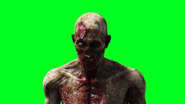 Zombi yeşil ekran izole edildi. Gerçekçi 3D canlandırma.