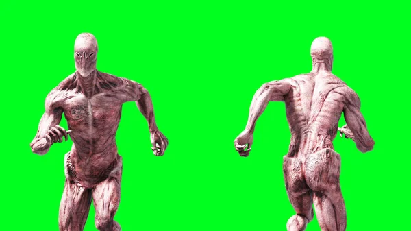 怖いモンスターは緑の画面に隔離されます。3Dレンダリング. — ストック写真