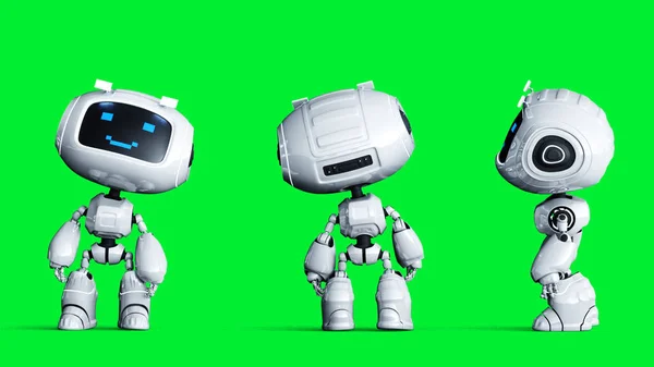 Animação de robô de brinquedo sorridente branco. Renderização 3d . — Fotografia de Stock