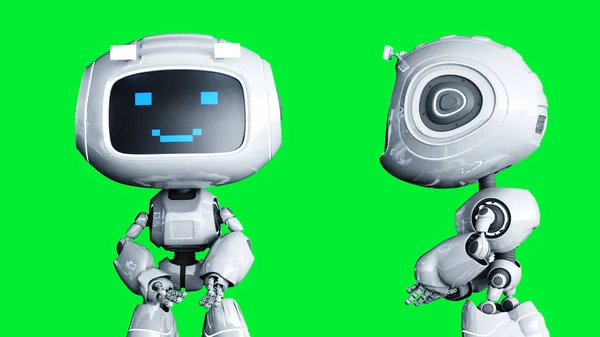 White smiling toy robot animation. 3d rendering. — Stock Photo, Image