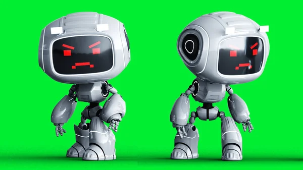 Angry white toy robot. 3d realistic rendering. — Stock Photo, Image