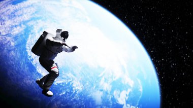 Uzayda astronot havalanması. gerçekçi 3d oluşturma.