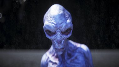 Aydaki uzaylı. Ufo konsepti. 3d oluşturma.