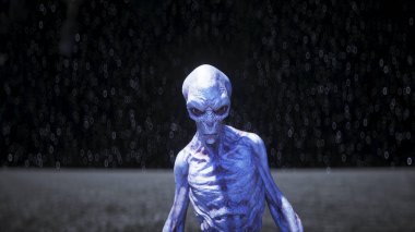 Aydaki uzaylı. Ufo konsepti. 3d oluşturma.