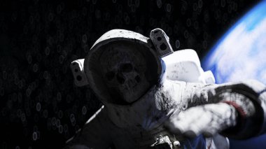 Uzayda ölü bir astronot. Kadavra. 3d oluşturma.