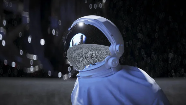 Astronauta en la luna permanezca ocioso. 3d renderizar . —  Fotos de Stock
