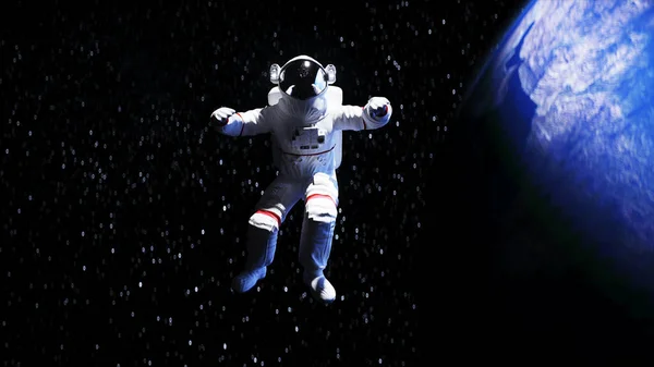 Levitazione astronauta nello spazio. rendering 3D realistico . — Foto Stock