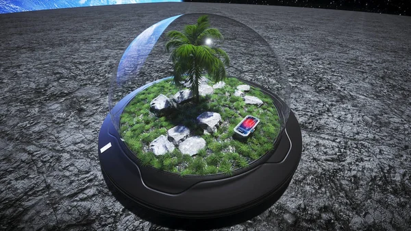 База, лабораторія на Місяці. Дерево на Місяці. 3D візуалізація . — стокове фото