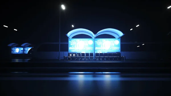 Estación futurista ferroviaria de ciencia ficción. Concepto futuro. Vista nocturna. renderizado 3d —  Fotos de Stock