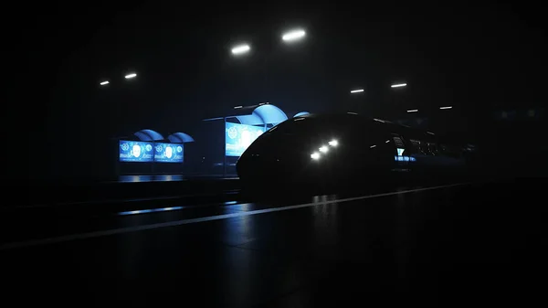 Estación futurista ferroviaria de ciencia ficción. Concepto futuro. Vista nocturna. renderizado 3d —  Fotos de Stock