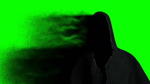 怖い、暗い粒子で幽霊を恐れる。現実的な緑の画面4kアニメーション. — ストック動画