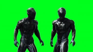 Askeri uzay askeri animasyonu. Garip, hareket bulanıklığı. Gerçekçi 4k yeşil ekran animasyonu.