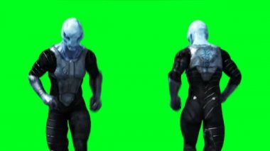 Askeri uzaylı animasyonu. Garip, hareket bulanıklığı. Gerçekçi 4k yeşil ekran animasyonu.