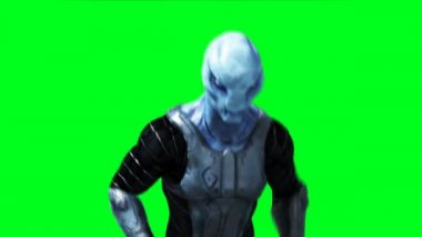 Askeri uzaylı animasyonu. Garip, hareket bulanıklığı. Gerçekçi 4k yeşil ekran animasyonu.