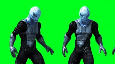 Askeri uzaylı animasyonu. Garip, hareket bulanıklığı. Gerçekçi 4k yeşil ekran animasyonu.