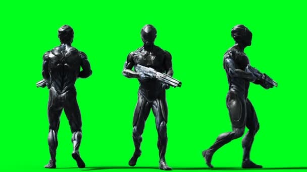 Animaţie soldat spaţial militar. Fizic, blur de mişcare. Animație realistă cu ecran verde 4k . — Videoclip de stoc