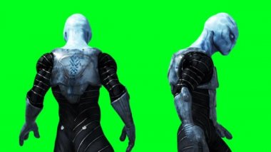 Askeri uzaylı animasyonu. Garip, hareket bulanıklığı. Gerçekçi 4k yeşil ekran animasyonu.