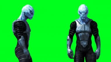 Askeri uzaylı animasyonu. Garip, hareket bulanıklığı. Gerçekçi 4k yeşil ekran animasyonu.